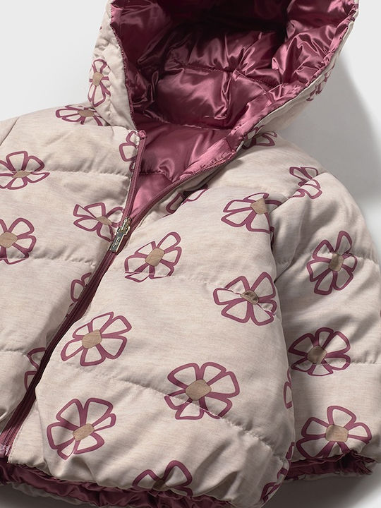 Kinder Steppjacke Beidseitig mit Kapuze Pink, Beige