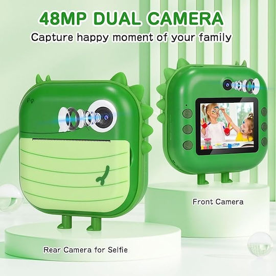 M2 Δεινόσαυρος Compact Φωτογραφική Μηχανή 48MP με Οθόνη 2.4" Θερμικής Εκτύπωσης Πράσινη