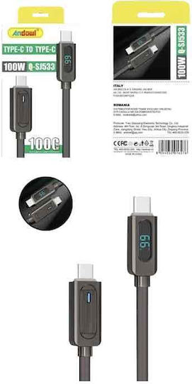 Andowl Qsj533 USB 2.0 Cable USB-C Male - USB-C 100W PD Black 1m Q-SJ533