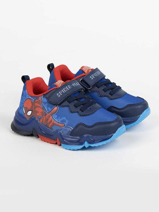 Spiderman Παιδικά Sneakers με Σκρατς & Φωτάκια Μπλε