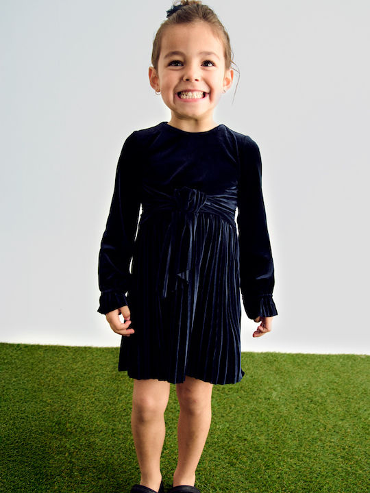 Rochie pentru Copii Mânecă lungă Catifea Navy Blue