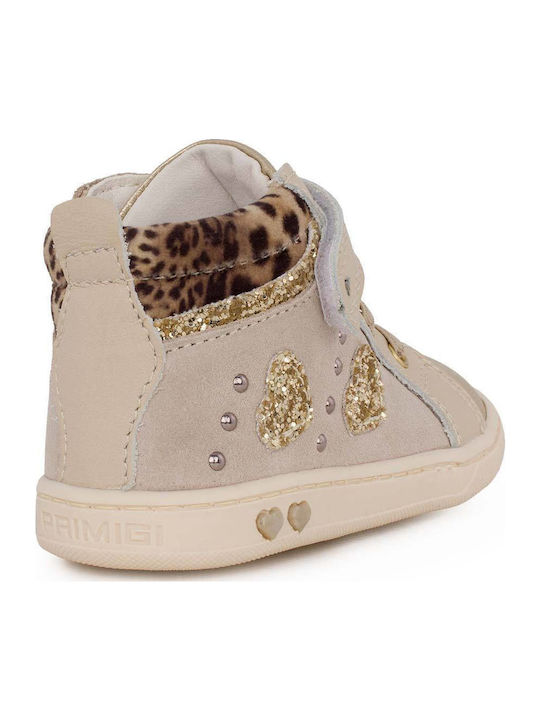 Anatomical Leather Kids Boots with Velcro Beige