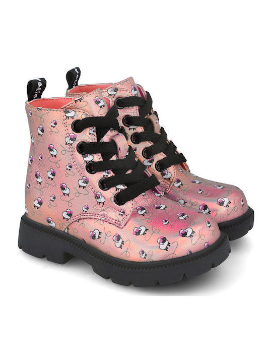Lederne Kinderstiefel mit Schnürsenkeln Rosa