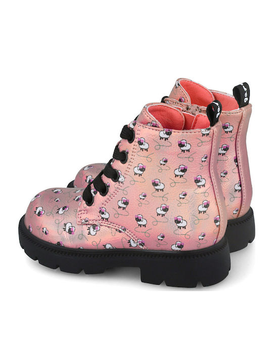 Lederne Kinderstiefel mit Schnürsenkeln Rosa