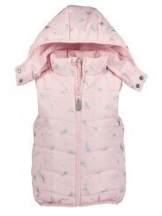Kids Quilted Sleeveless Jacket with Hood Pink