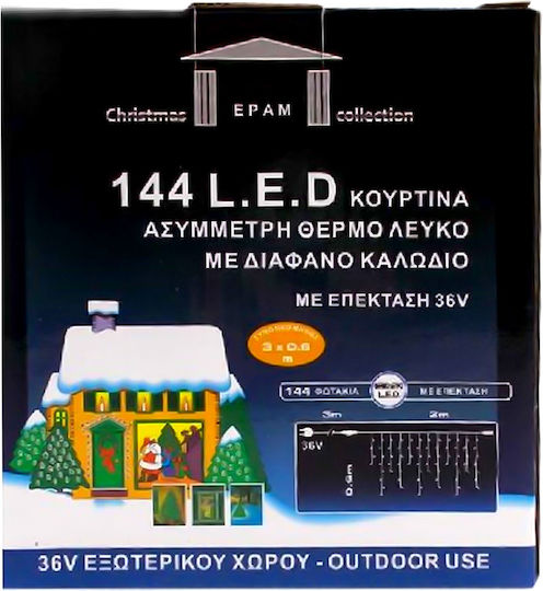 144 Λαμπάκια LED 3μ. x 60εκ. Θερμό Λευκό τύπου Βροχή
