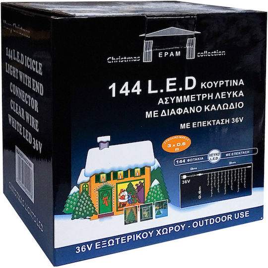 144 Светлини LED 3m. x 60бр Хладен бял тип Дъжд 1бр