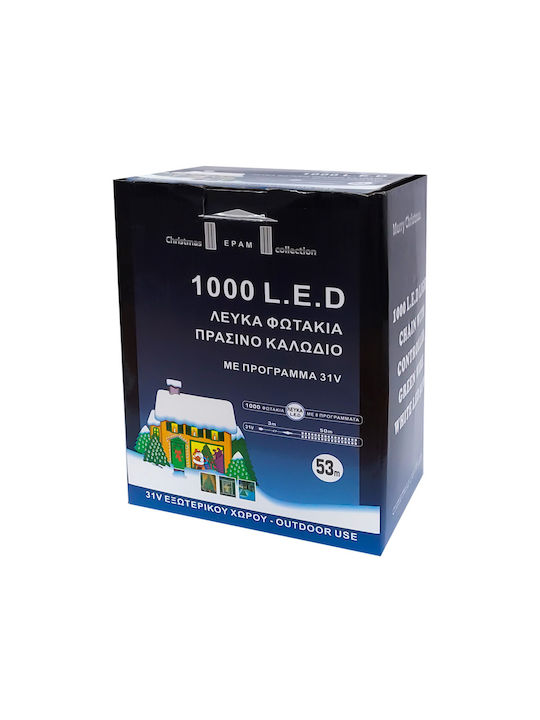 1000 Lights LED 53m. Cold White in String 1pcs