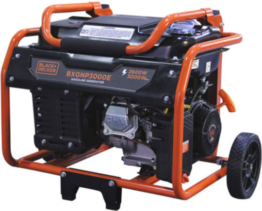 Black & Decker Generator Gasoline Four-stroke with Handle, Wheels, and Maximum Power 3kVA