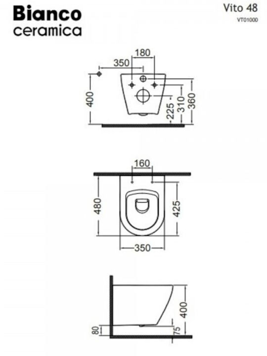 Bianco Ceramica Vito Λεκάνη Κρεμαστή με Slim Κάλυμμα Soft Close Λευκή