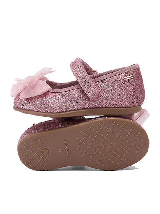 Kids Anatomic Leather Ballerinas with Hoop & Loop Closure Pink