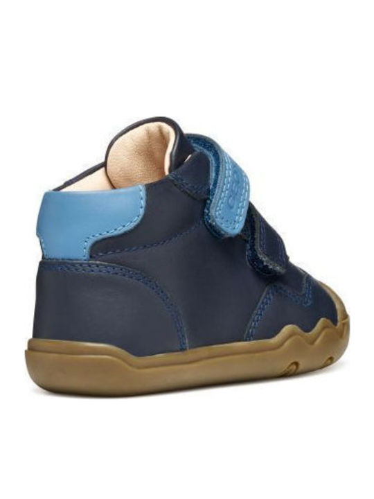 Leather Kids Boots Barefoot with Hoop & Loop Closure Navy Blue