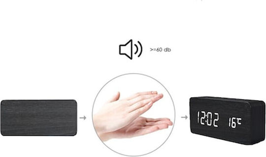 Tabletop Digital Clock LED Wooden with Alarm Clock Transparent