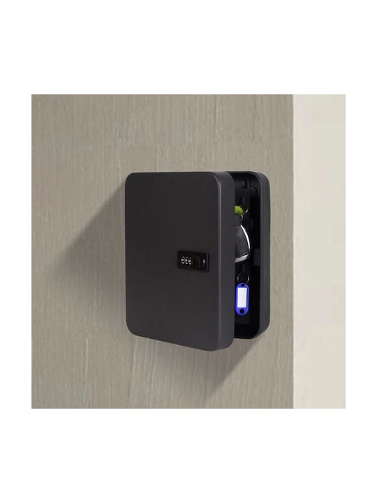 Wall-Mounted Combination Key Holder Metallic With Combination Dial 48 Hooks 25x20x7.5cm