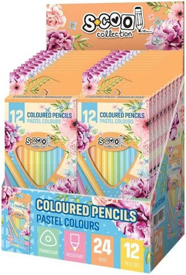 Pastel Coloured Pencils Triangular Shape 3 Mm Lead Thickness Set 12 Colours