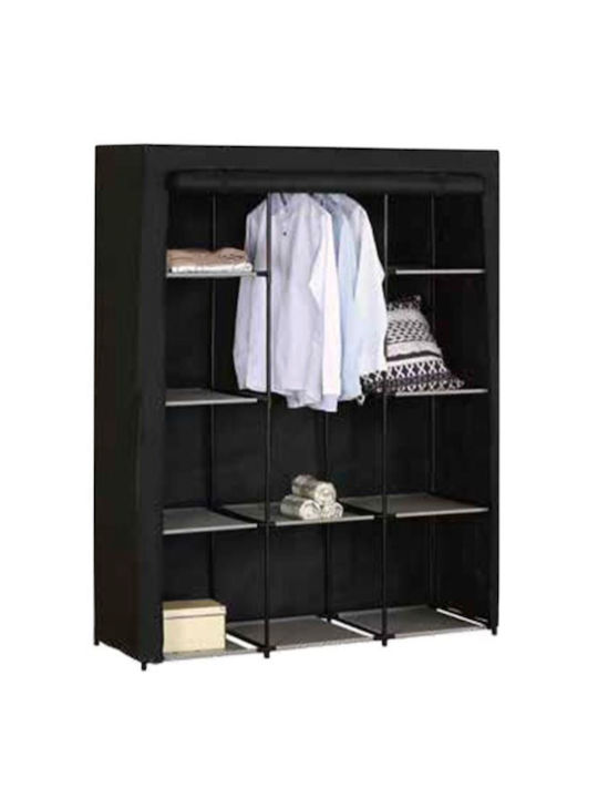Dulap din material textil cu fermoar și rafturi în culoarea Negru 131x46x169cm