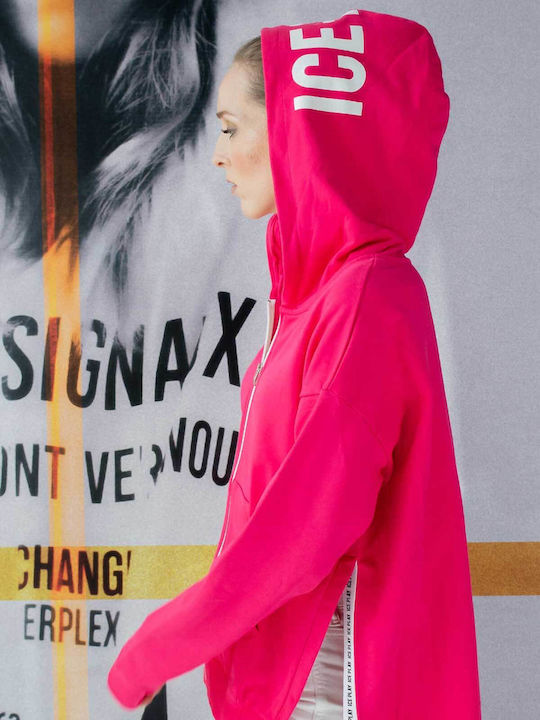 Long Women's Sweatshirt Jacket Hooded Pink