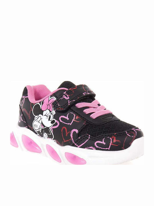 Minnie Mouse Παιδικά Sneakers με Σκρατς & Φωτάκια Μαύρα