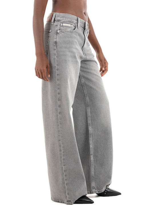 Low Waist Women's Jean Trousers in Baggy Line Grey
