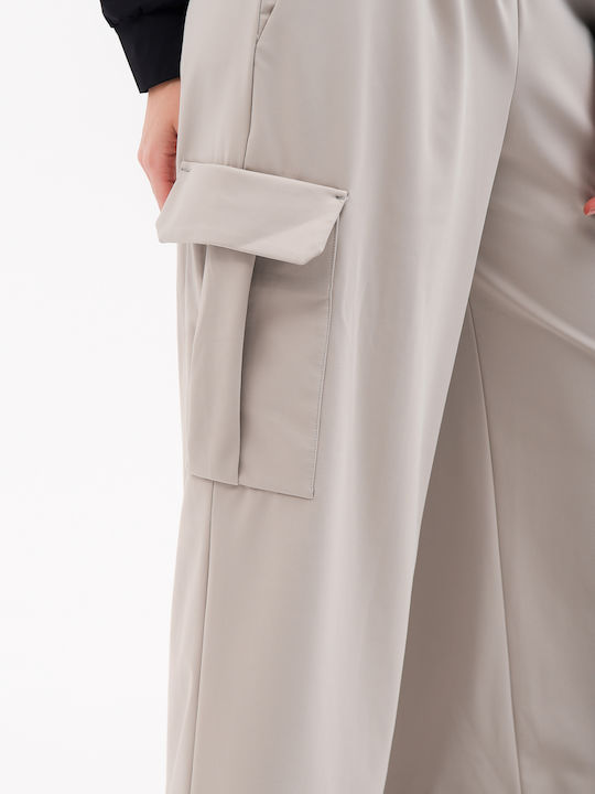 Women's High-waisted Fabric Trousers in Loose Fit Gray