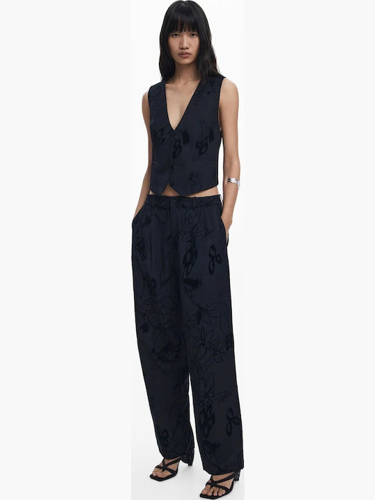 Women's Fabric Trousers Floral Black