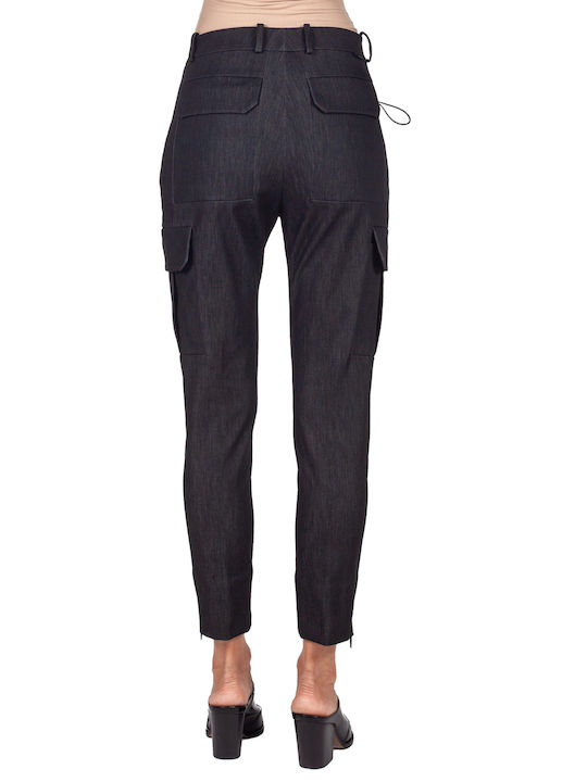 Women's High-waisted Fabric Cargo Trousers Skinny Fit Black