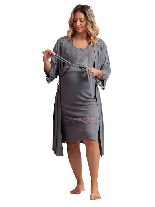 Angel's Secret Nightgown Maternity & Nursing Gray