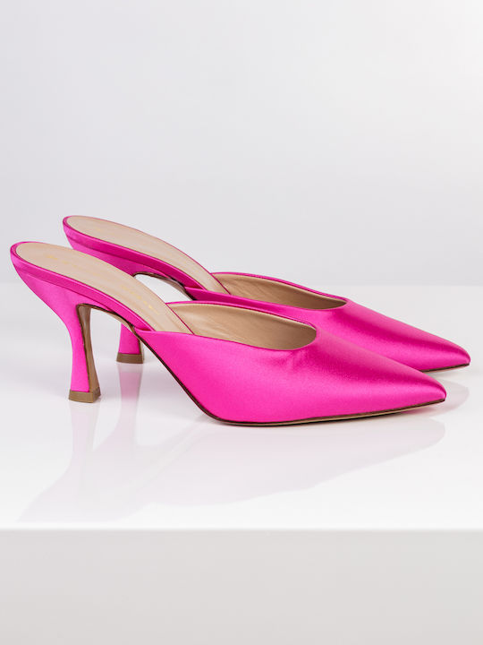 Satin Mules with Heel in Beige Color