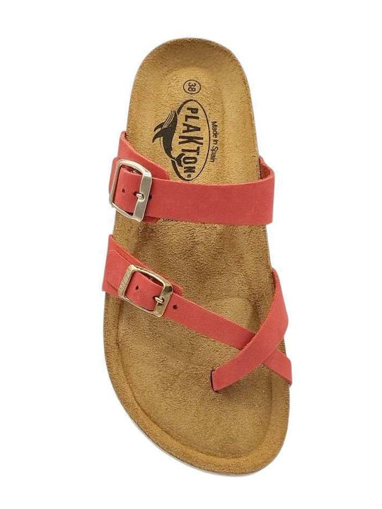 Leather Women's Flat Sandals in Orange Color