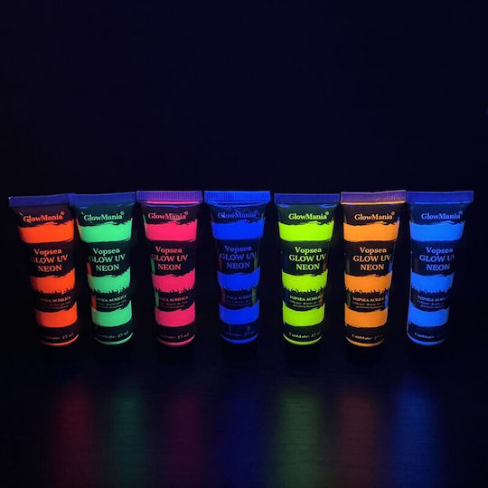 Set 7 UV Neon Glow Paint Colors 25 ml Color Body Face Water-Based