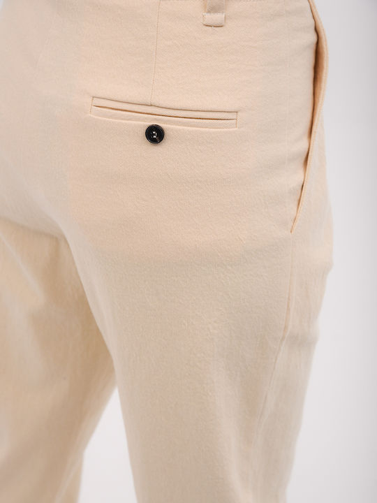 Damen Hoch tailliert Stoff Hose in Lockere Passform Beige