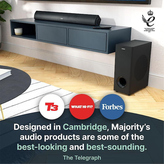 Teton Plus Soundbar 2.1 Bluetooth und HDMI 180W mit kabellosem Subwoofer und Fernbedienung Schwarz