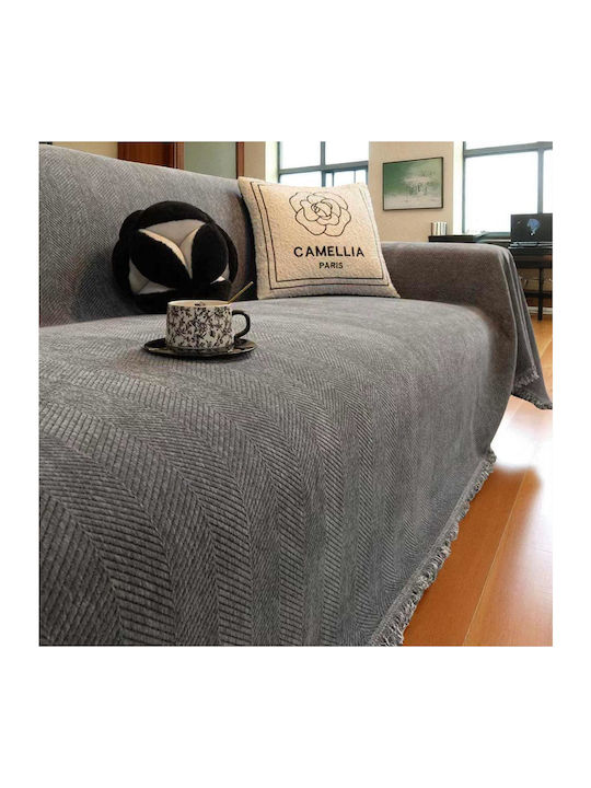 Linea Home Three-Seater Sofa Throw Chenille 180x300cm Grey