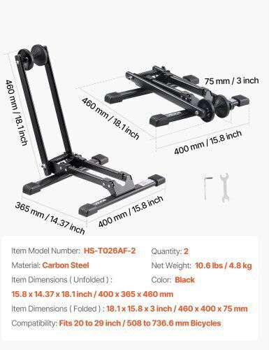 Vevor Foldable Bike Rack 20 to 29 Inch Mountain & Road Bike Storage 2 Pack