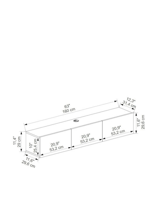 Шкаф за телевизор Дървен Walnut Д160xШ29.6xВ31.4см