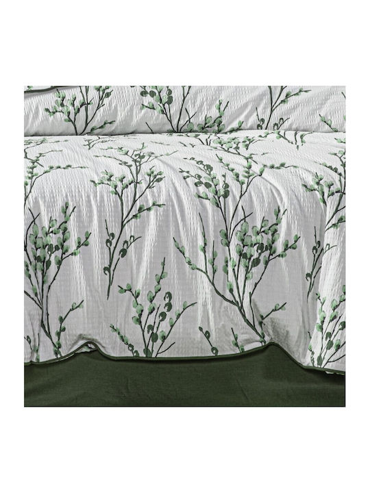 Pucioasa Set Husă de Pilotă Bumbac Dublă cu 2 Fețe de Pernă & 1 Cearsaf 200x220 Verde