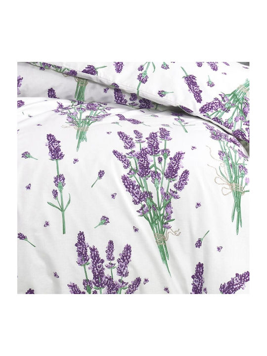 Pucioasa Set Husă de Pilotă Bumbac Single cu Față de Pernă & 1 Cearsaf 160x220 Lavanda