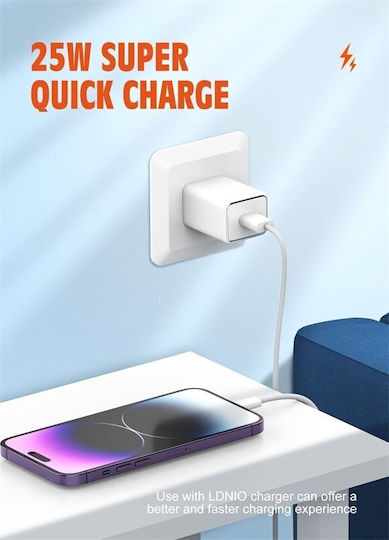 Ldnio Regular USB-A la Cablu Lightning 25W Alb 2m