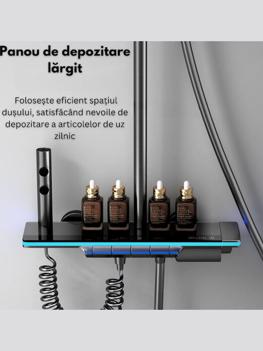 Verstellbare Duschsäule mit Wannenbatterie Schwarze