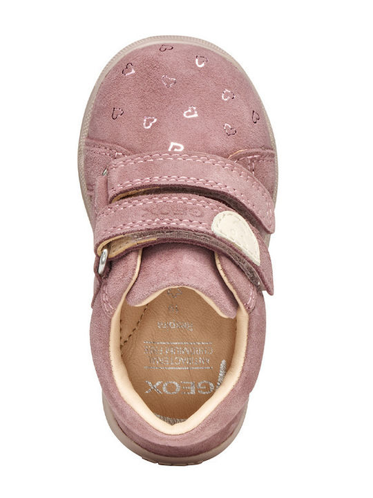 B Macchia Leather Kids Boots with Velcro Pink