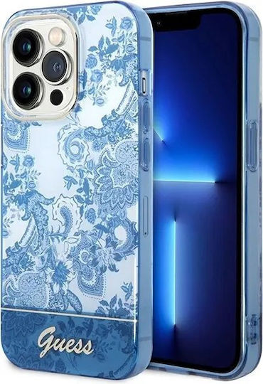 Guess Porcelain Collection Umschlag Rückseite Kunststoff White / Blue (iPhone 14 Pro Max)