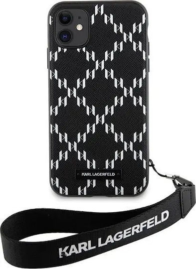 Karl Lagerfeld Monogram Losange Saffiano Umschlag Rückseite Kunststoff mit Band Schwarz (iPhone 11)