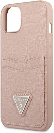 Guess Saffiano Double Card Back Cover Synthetic Leather with Card Slot Pink (iPhone 13 mini)