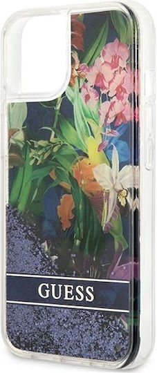 Guess Flower Liquid Glitter Задна корица Силикон Син (iPhone 13 mini)