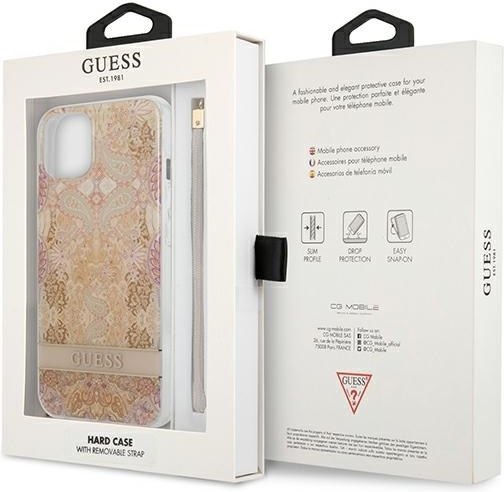 Guess Flower Strap Umschlag Rückseite Kunststoff Gold (iPhone 13 Mini)