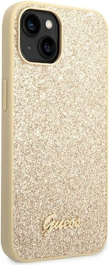 Guess Glitter Flakes Script Metal Logo Back Cover Silicone Gold (iPhone 14 Plus)