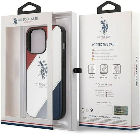 U.S. Polo Assn. Tricolor Embossed Back Cover Synthetic Leather / Silicone Red / White / Blue (iPhone 14 Pro)