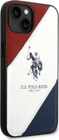 U.S. Polo Assn. Tricolor Embossed Back Cover Synthetic Leather / Silicone Red / White / Blue (iPhone 14 Plus)