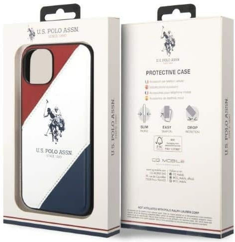 U.S. Polo Assn. Tricolor Embossed Back Cover Synthetic Leather / Silicone Red / White / Blue (iPhone 14 Plus)