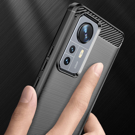 Techsuit Carbon Umschlag Rückseite Silikon Schwarz (Xiaomi 12 / 12X)